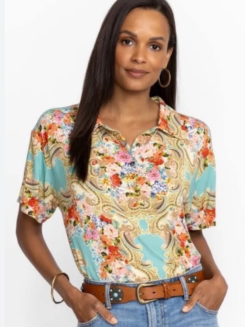 Johnny Was “Rivoray” Short Sleeve Floral Print Tee Small New Without Tags!